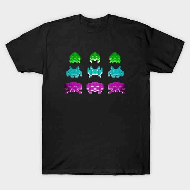 Space Invasion - 3D Invaders T-Shirt by Out of Memory